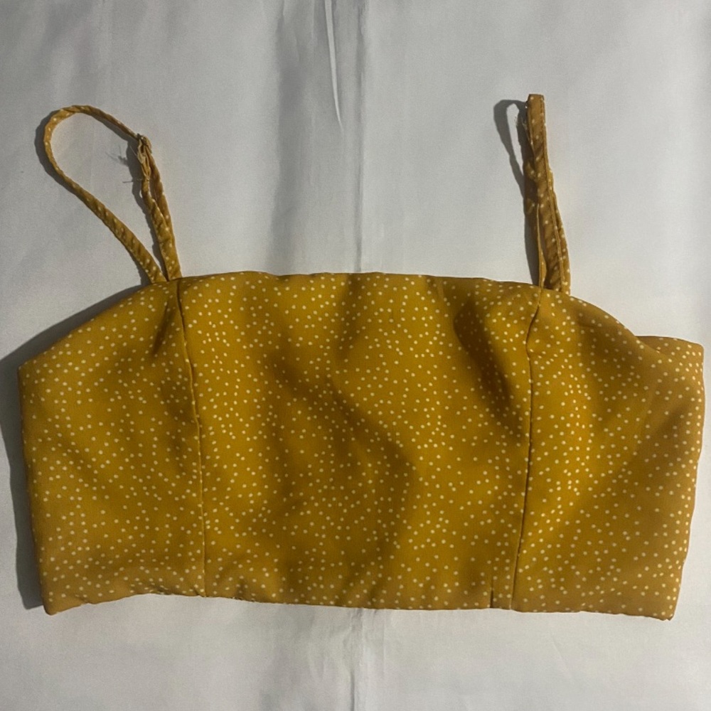 Princess Polly Giselle Polka Dot Cropped Spaghetti Strap Mustard & White Top